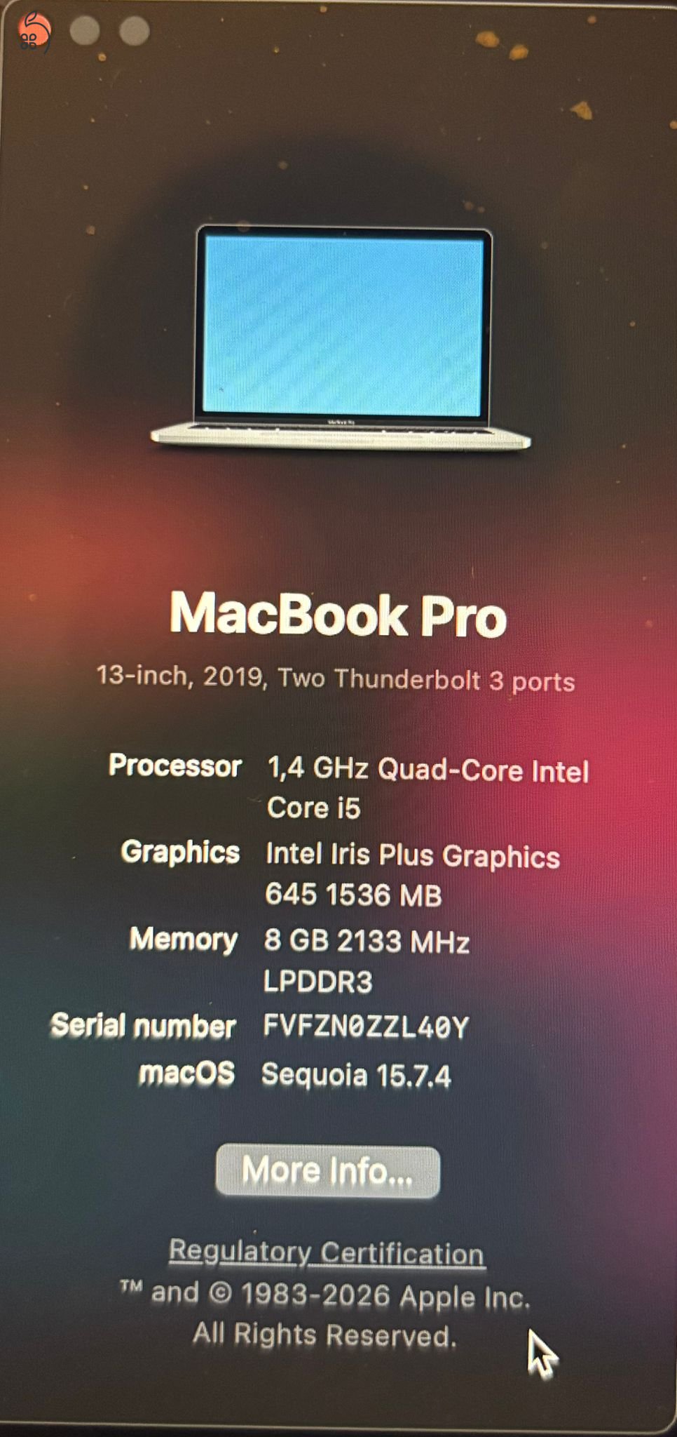 ELADÓ – MACBOOK PRO 13” (2019) – SZÉP ÁLLAPOT, TESZTELT, AZONNAL HASZNÁLHATÓ
