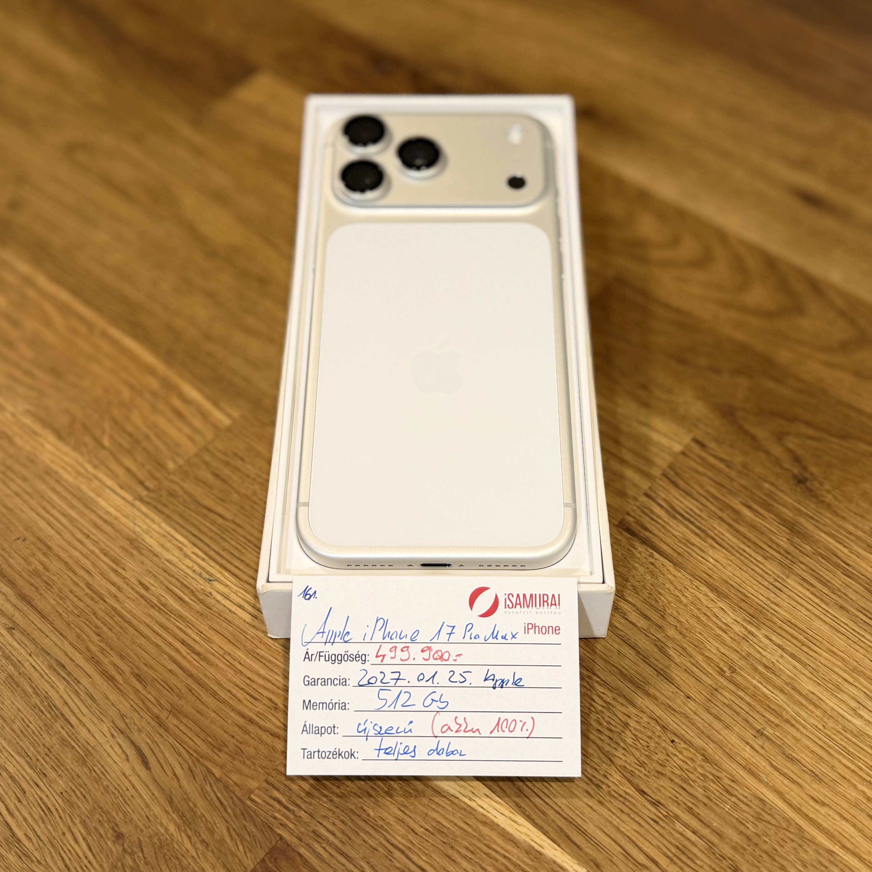 Apple iPhone 17 Pro Max - 512GB - Silver - Újszerű - Akku 100% - 2027.01.25. Apple (161.)