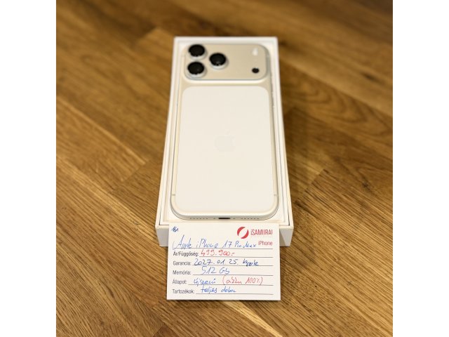 Apple iPhone 17 Pro Max - 512GB - Silver - Újszerű - Akku 100% - 2027.01.25. Apple (161.)