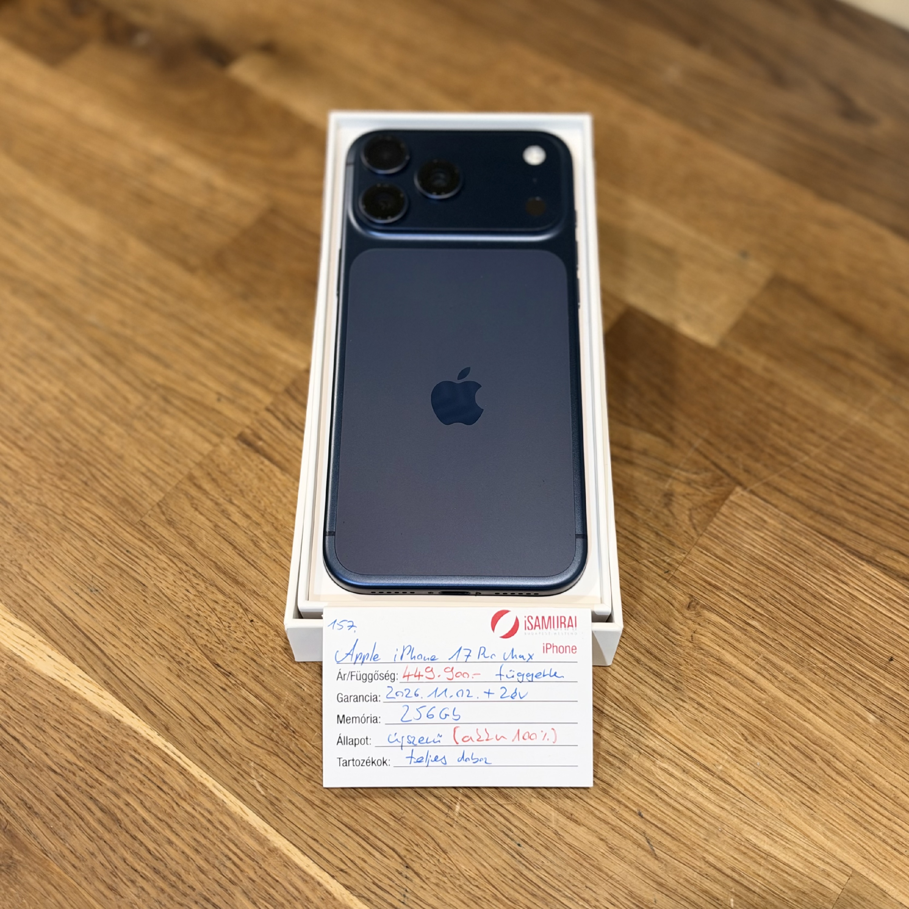 Apple iPhone 17 Pro Max - 256GB - Deep Blue - Újszerű - Akku 100% - 2028.11.02. Gar. (157.)