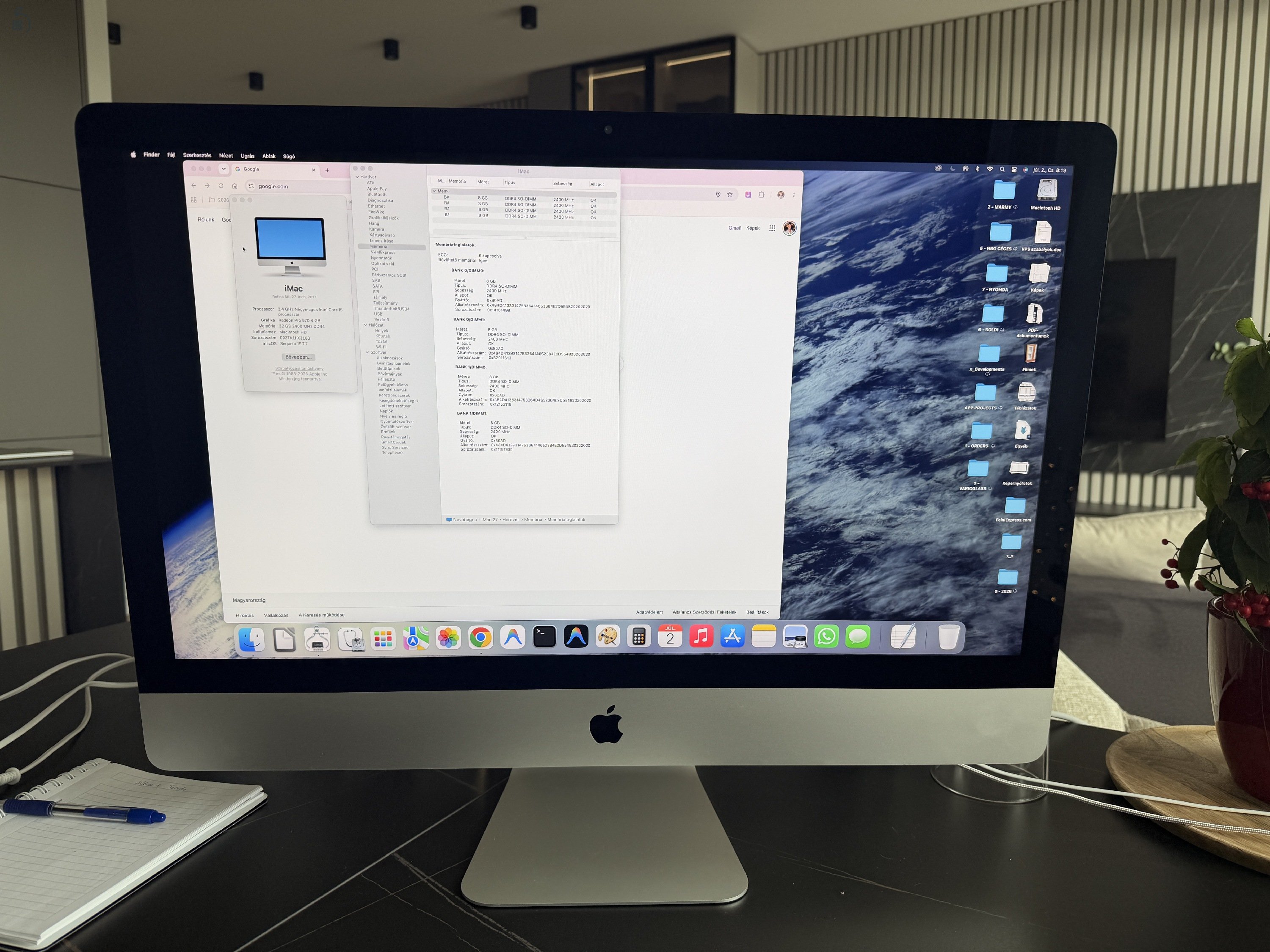 iMac 27 (3,4GHz, I5, 1TB SSD, 32GB RAM 2400MHz, PR570 4GB, Sequoia 15.7.7)