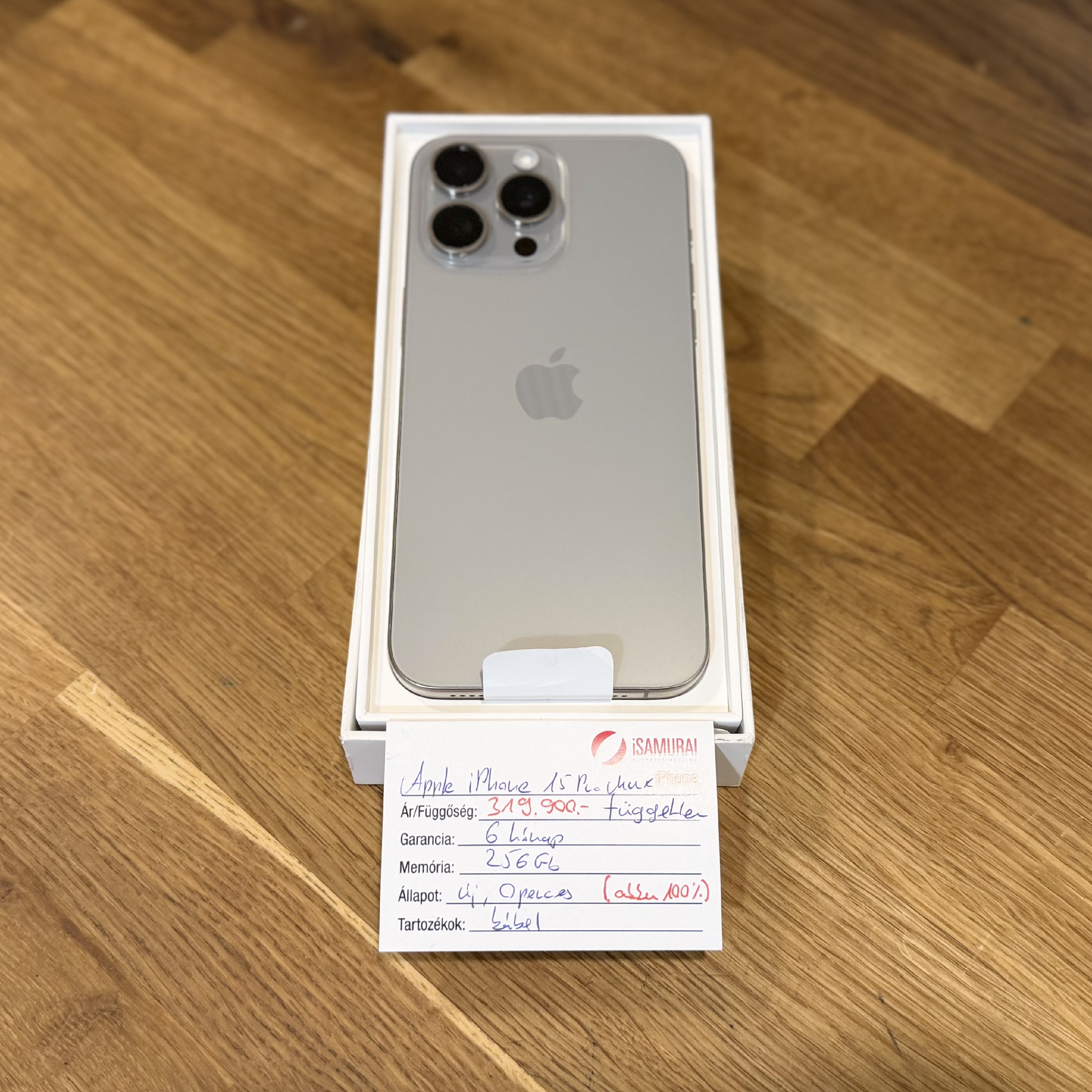 0. Apple iPhone 15 Pro Max  - 256GB - Natúr Titán - Akku 100% - ÚJ, 0 perces (112.)