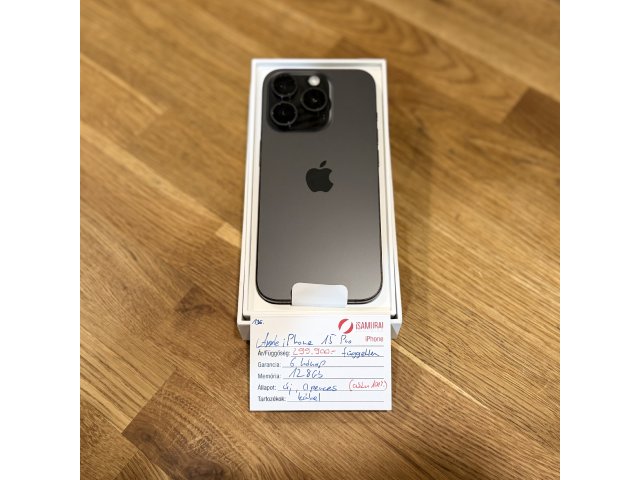 0. Apple iPhone 15 Pro  - 128GB - Fekete Titán - Akku 100% - ÚJ, 0 perces (136.)