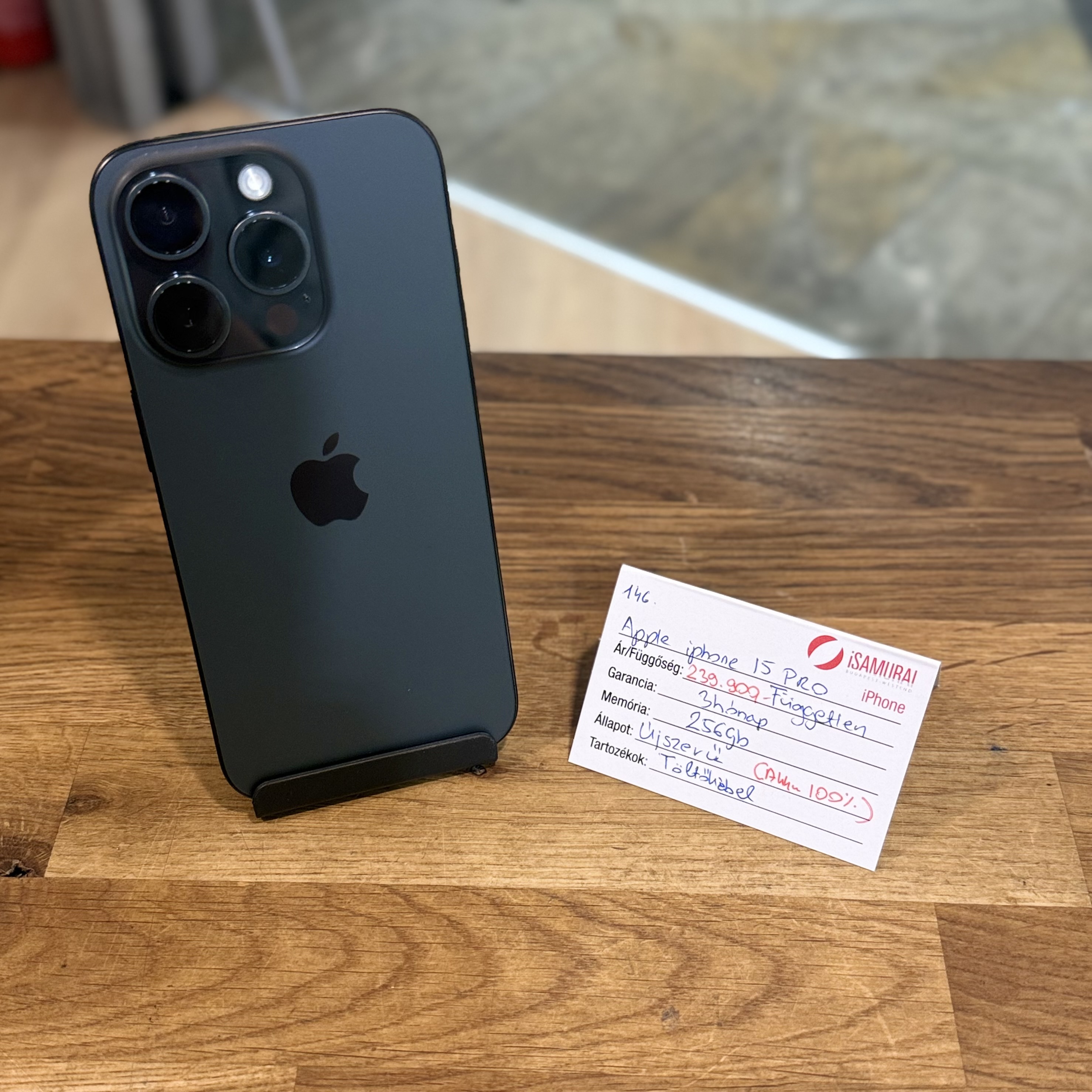 Apple iPhone 15 Pro  - 256GB - Fekete Titán - Akku 100% (146.)