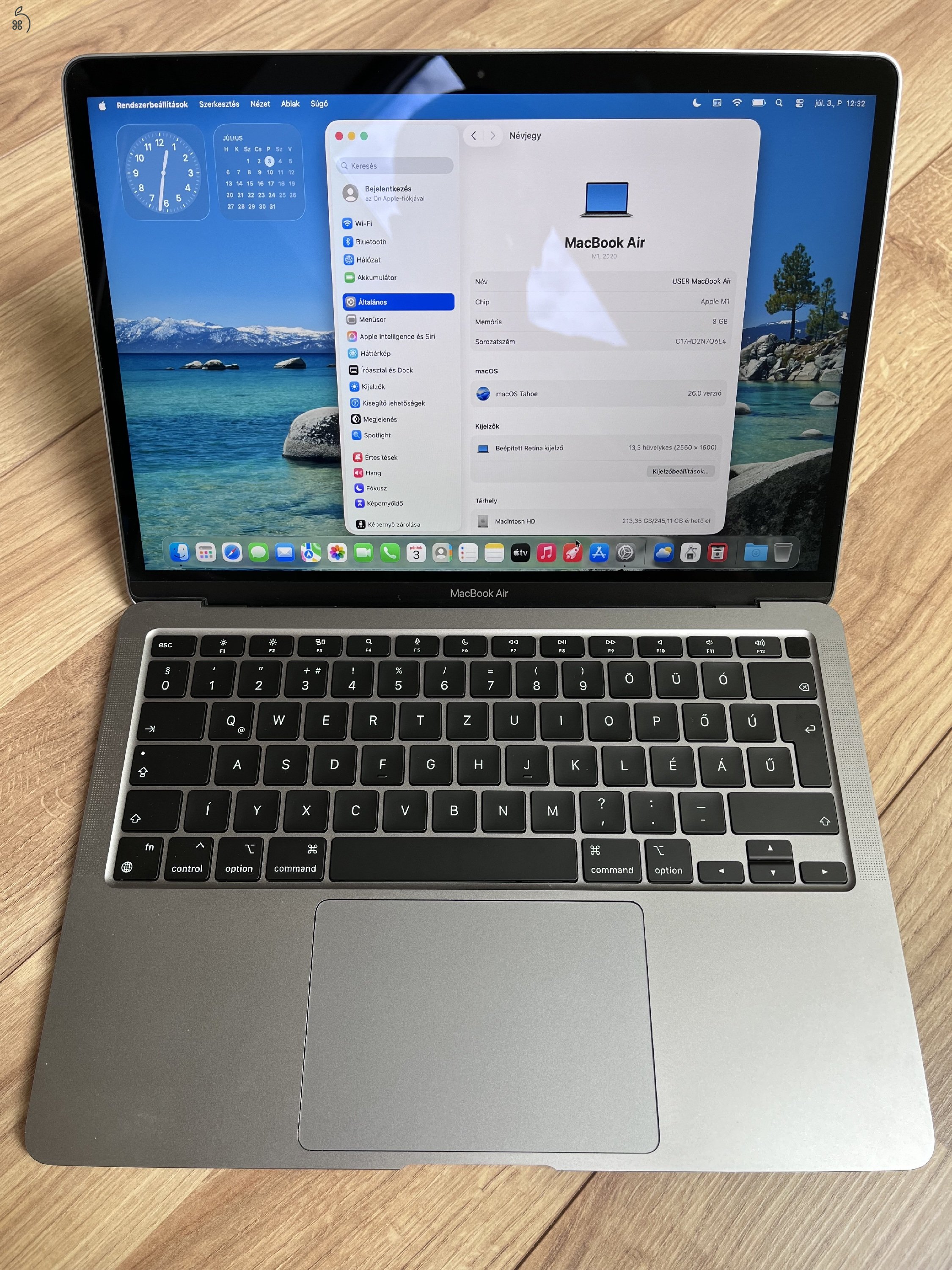 MBA 2020 M1 8 gb 256 gb akku 85% asztroszürke
