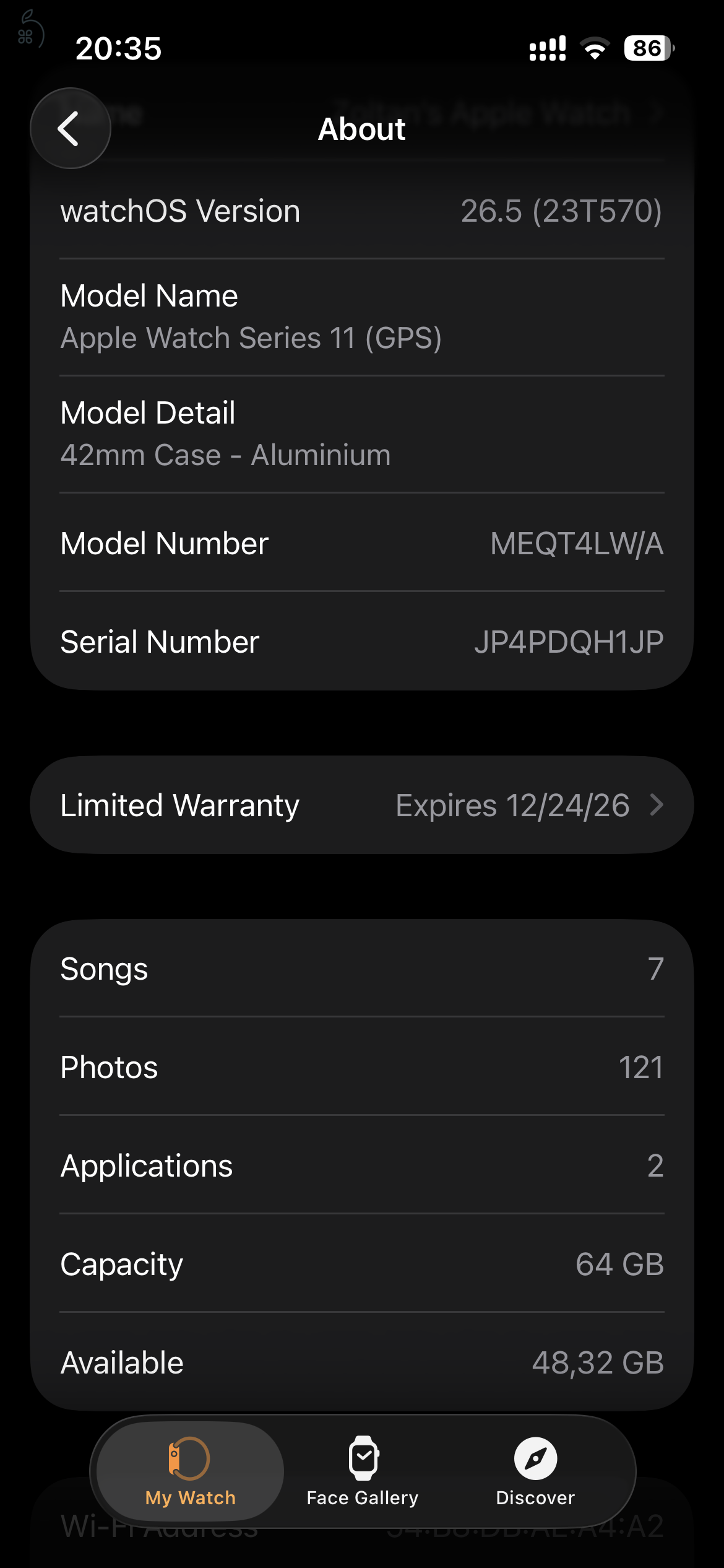 Apple Watch Serles 11 42mm Jet Black Al Black SB M/L  GPS
