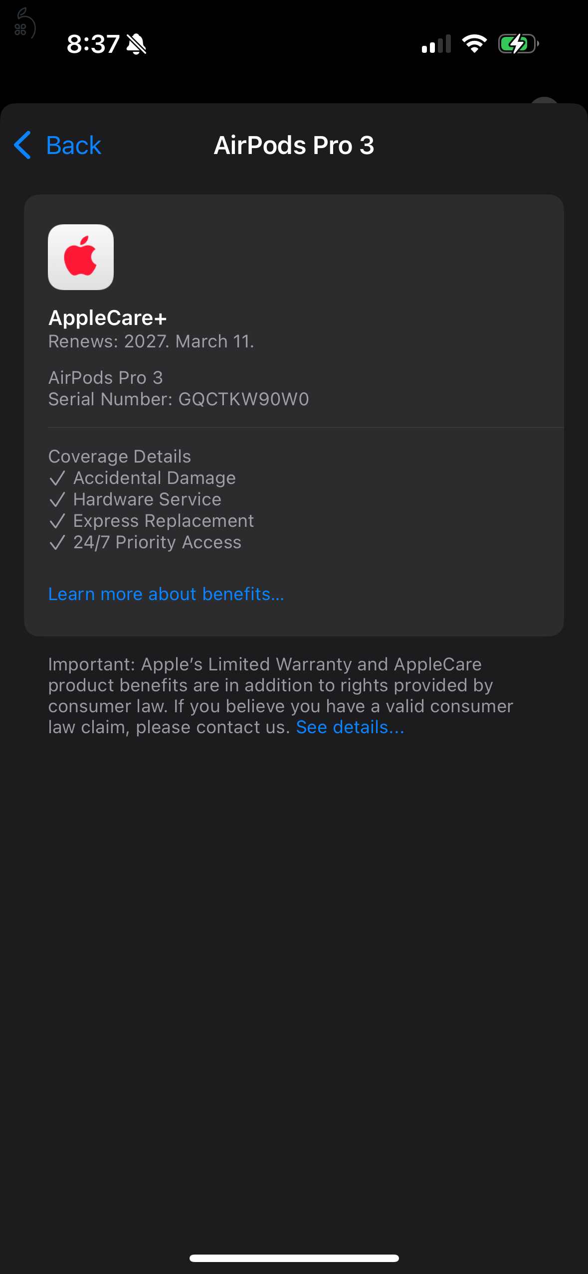 Airpods Pro 3  Jótállás: 2028.01. - apple care + 2027.Márc.11.ig