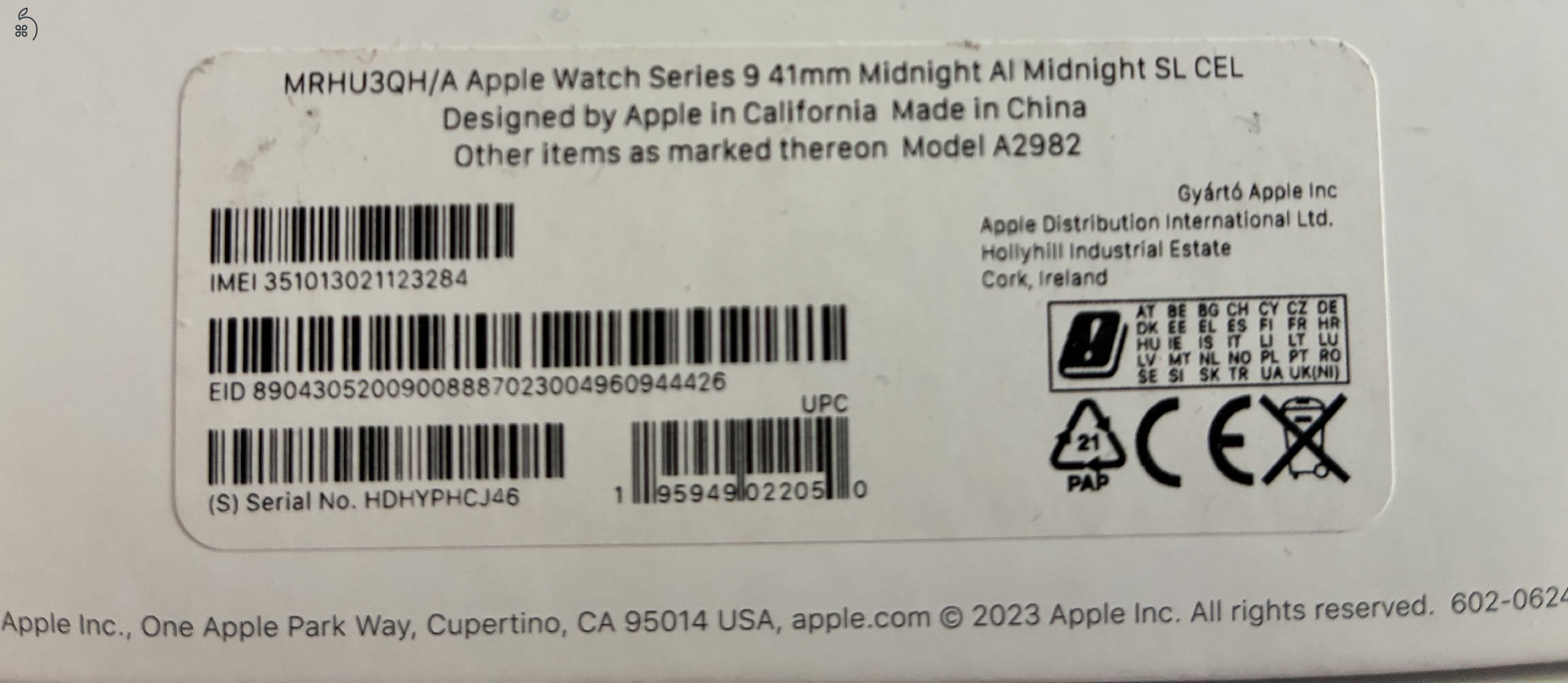 Apple Watch S9 Cellular Fekete 41mm