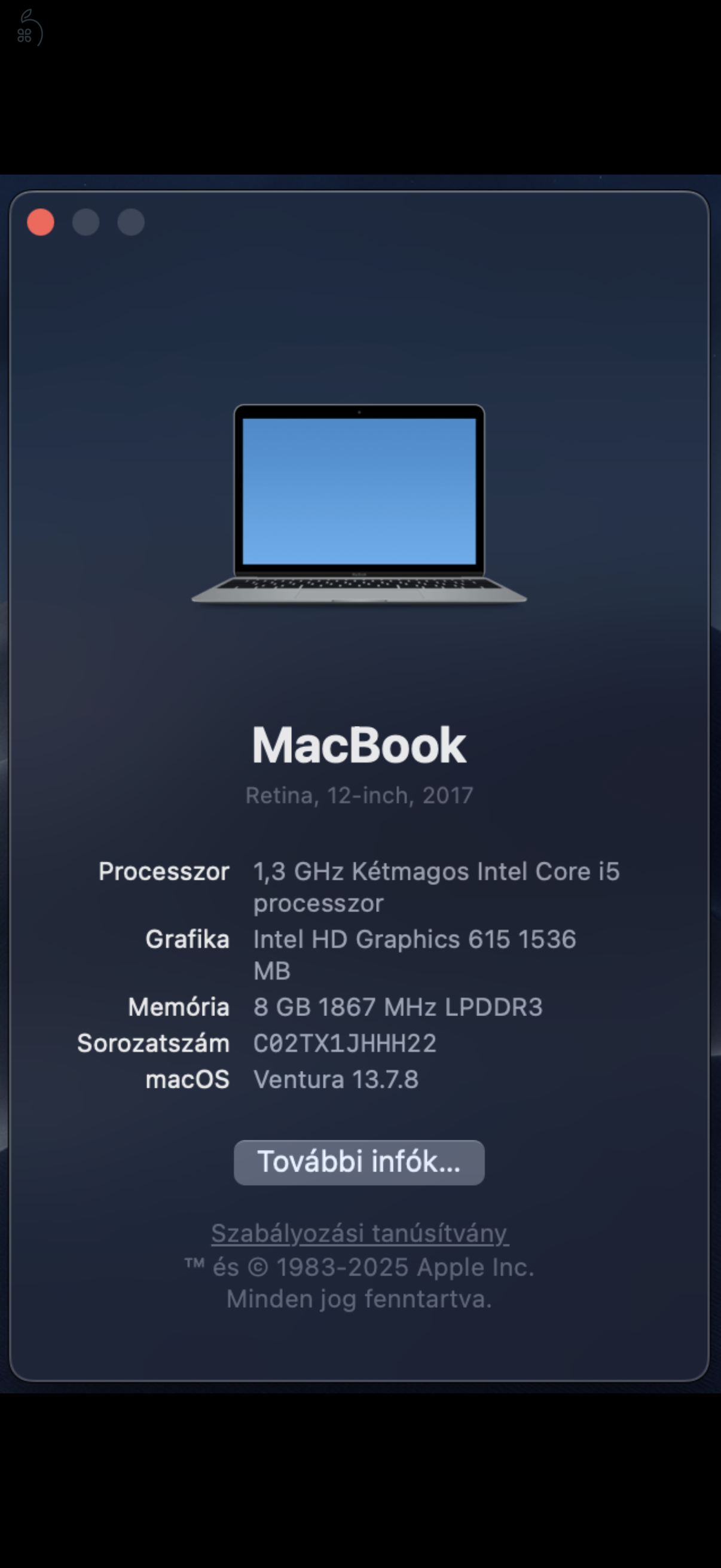 Apple MacBook Retina 12” (2017) – 8GB RAM, 256GB SSD, szép állapot