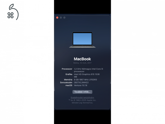 Apple MacBook Retina 12” (2017) – 8GB RAM, 256GB SSD, szép állapot