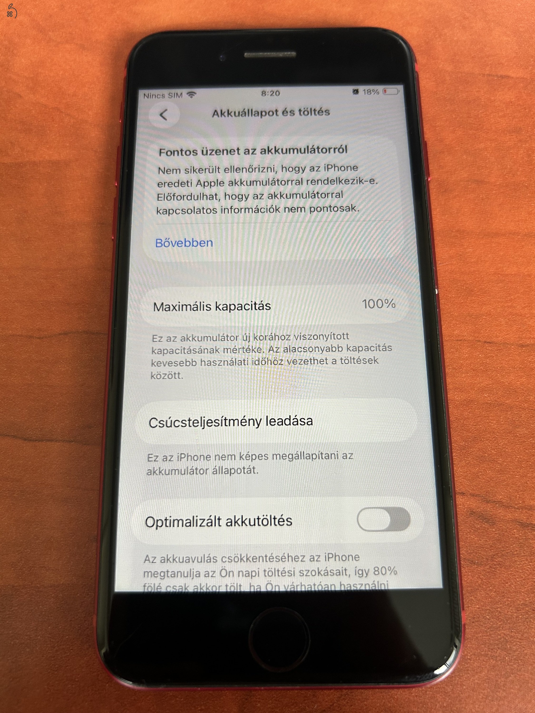 iPhone SE 64 GB PRODUCT(RED) – akku cserélve, eredeti töltőkábellel