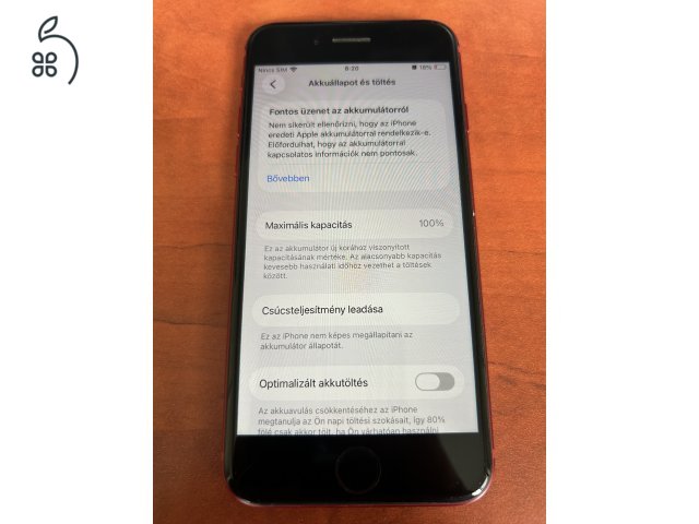 iPhone SE 64 GB PRODUCT(RED) – akku cserélve, eredeti töltőkábellel