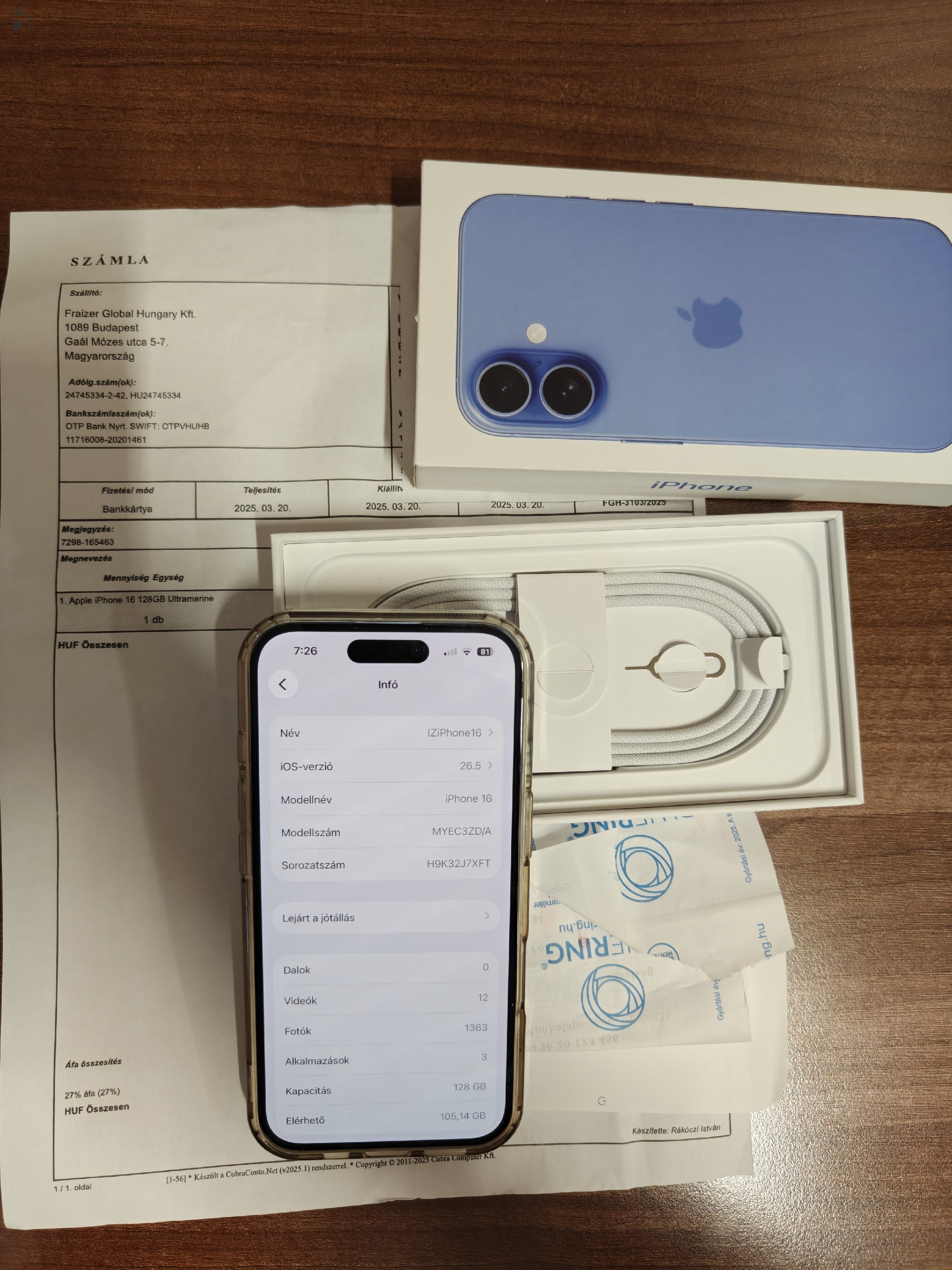 Apple iPhone 16 128GB Ultramarine Kártyafüggetlen 99%