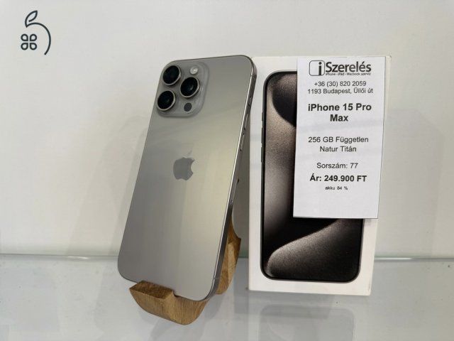 iPhone 15 Pro Max 256GB független natúr titán garanciával (77) iSzerelés.hu
