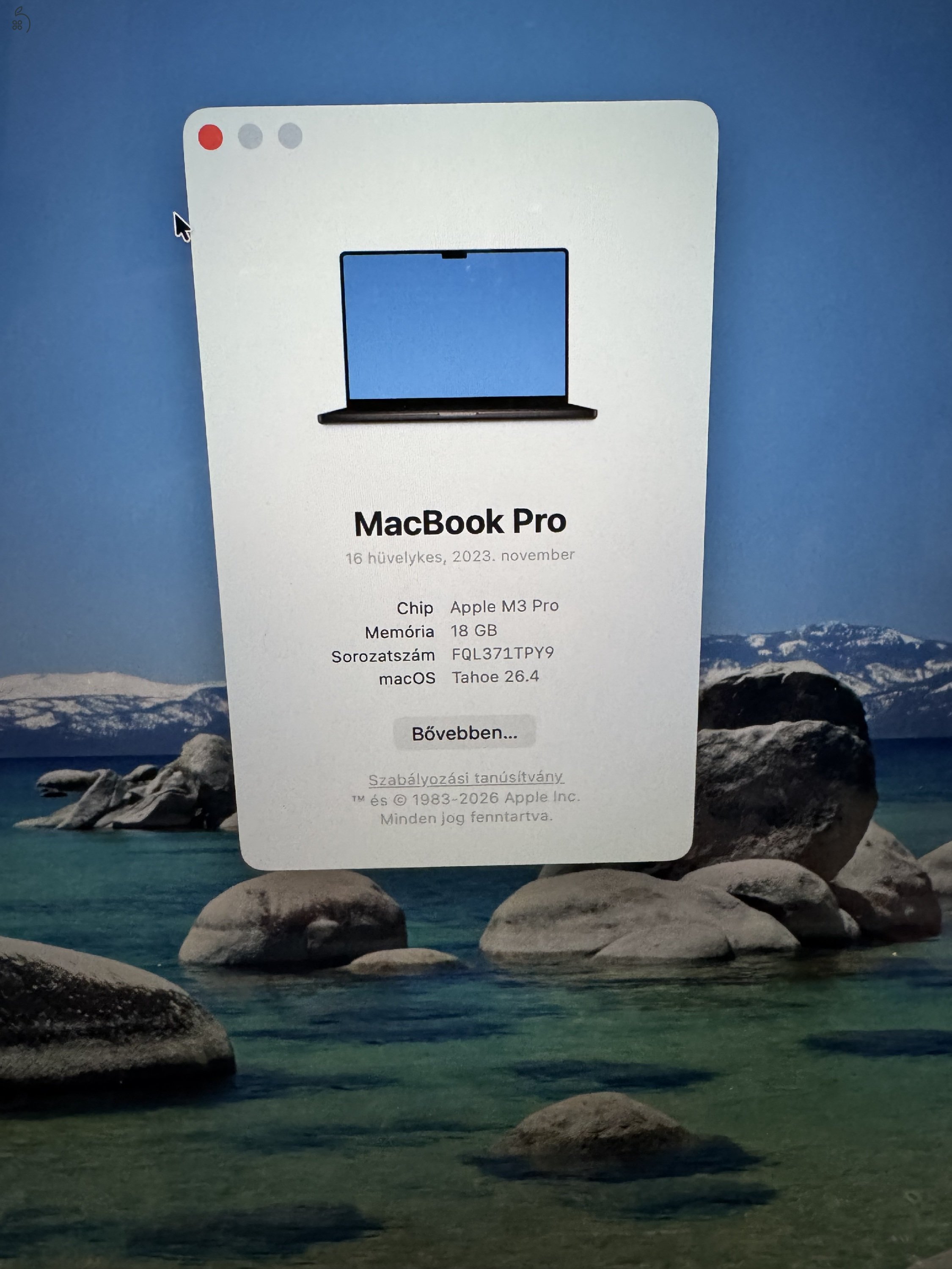MacBook PRO 16” M3 Pro Chip 18GB/512GB akku 92% fulldoboz
