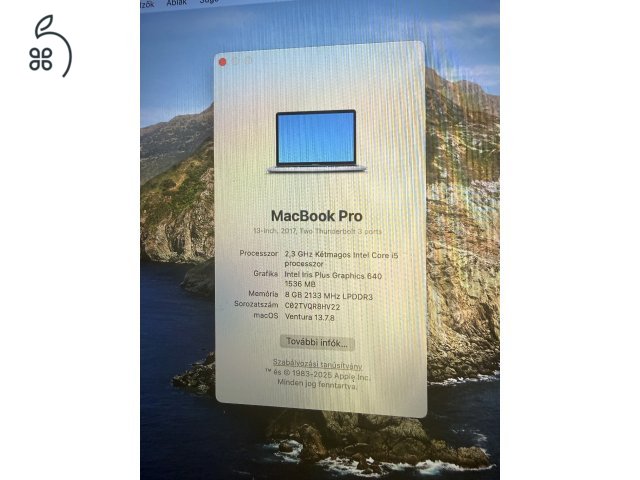 Eladó Apple MacBook Pro 13” (2017) – Friss akkumulátorral, megkímélt állapotban!