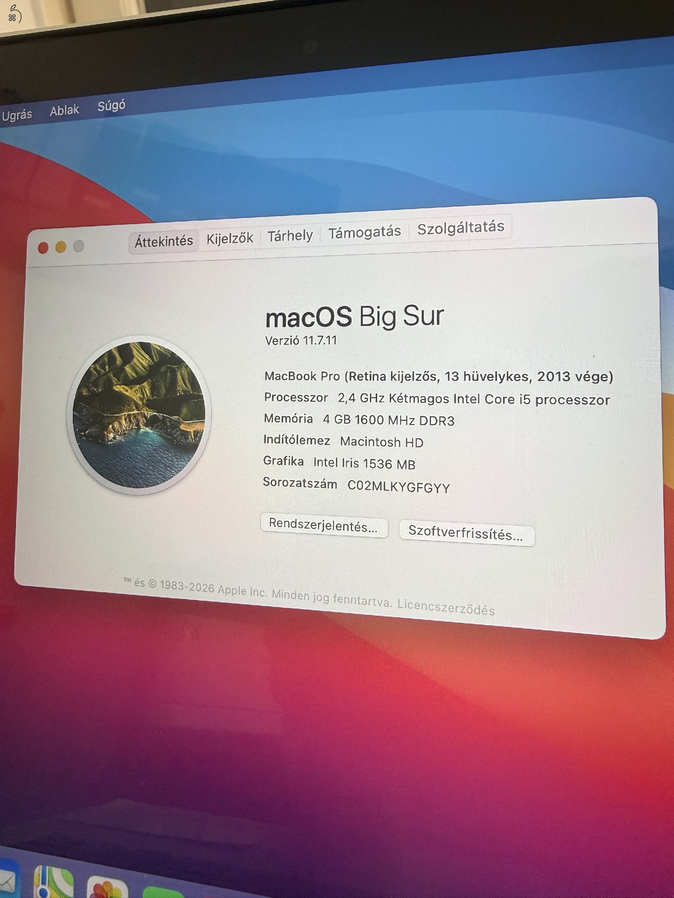 Eladó Apple MacBook Pro Retina 13” (2013 vége) – Friss akkumulátorral, megkímélt állapotban!