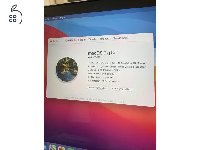 Eladó Apple MacBook Pro Retina 13” (2013 vége) – Friss akkumulátorral, megkímélt állapotban!