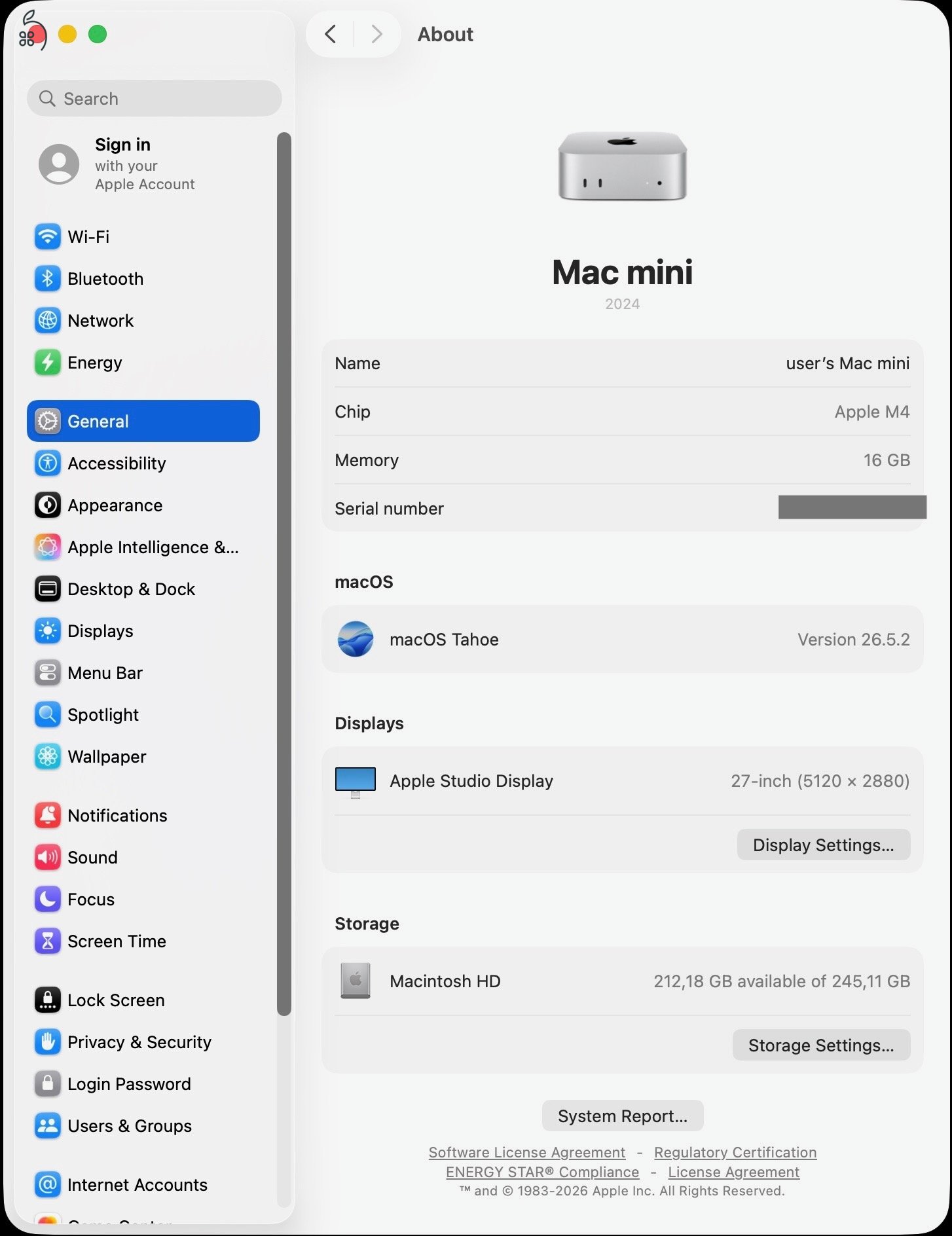 Mac Mini M4 16GB RAM 256 GB SSD