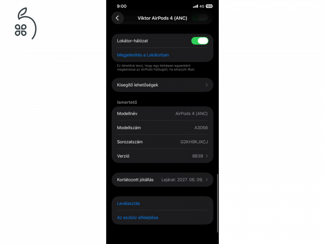 Apple AirPods 4 (ANC) – 1 hónapos, garanciás, hibátlan, EREDETI!!!!!!!