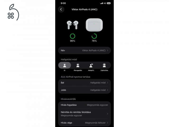 Apple AirPods 4 (ANC) – 1 hónapos, garanciás, hibátlan, EREDETI!!!!!!!