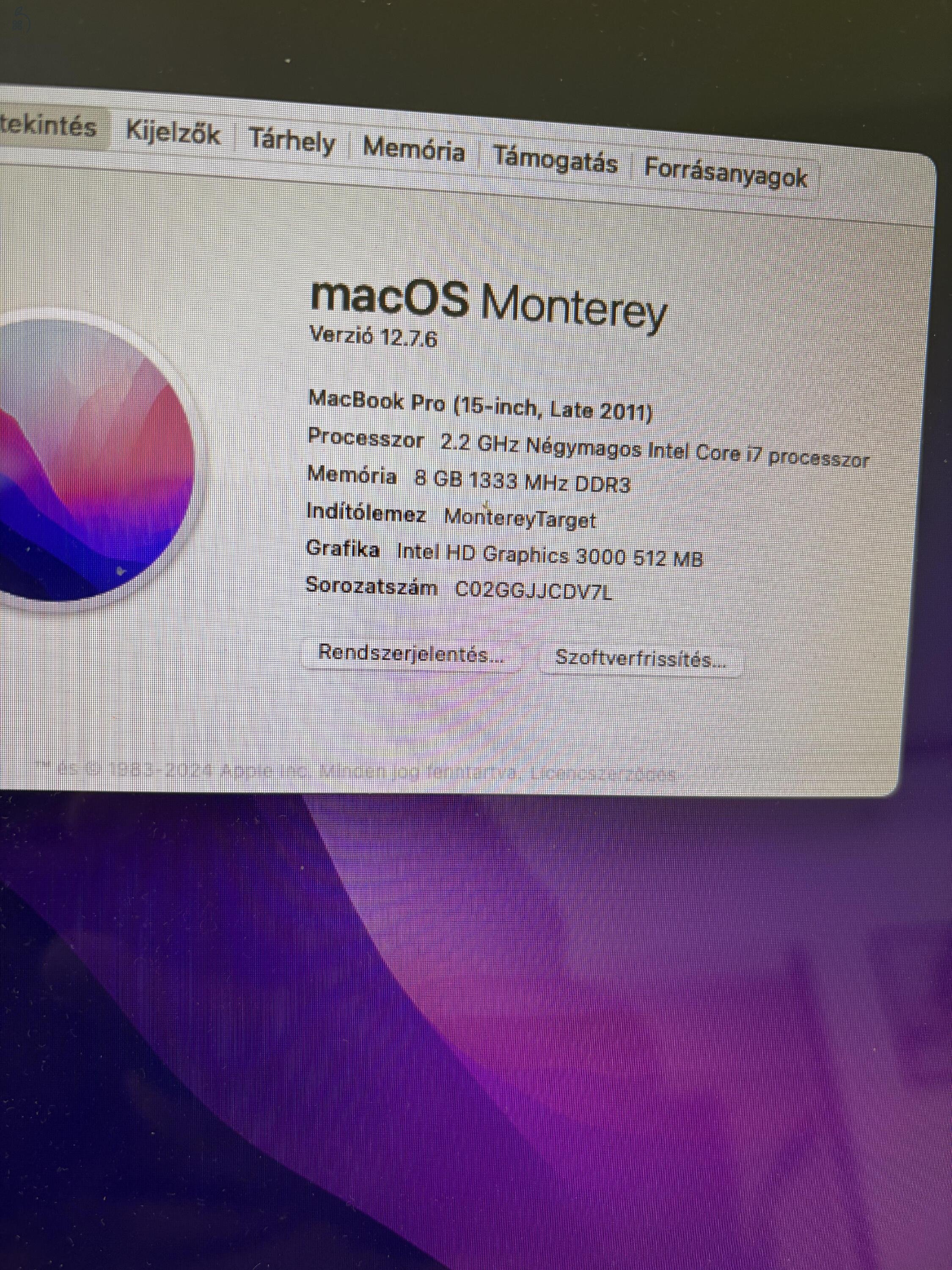 MacBook Pro 15 Late 2011 2.2Ghz négymagos i7 / 8 GB RAM / 128GB SSD / dGPU leválasztva