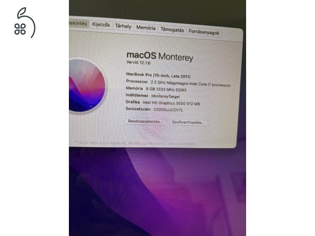 MacBook Pro 15 Late 2011 2.2Ghz négymagos i7 / 8 GB RAM / 128GB SSD / dGPU leválasztva