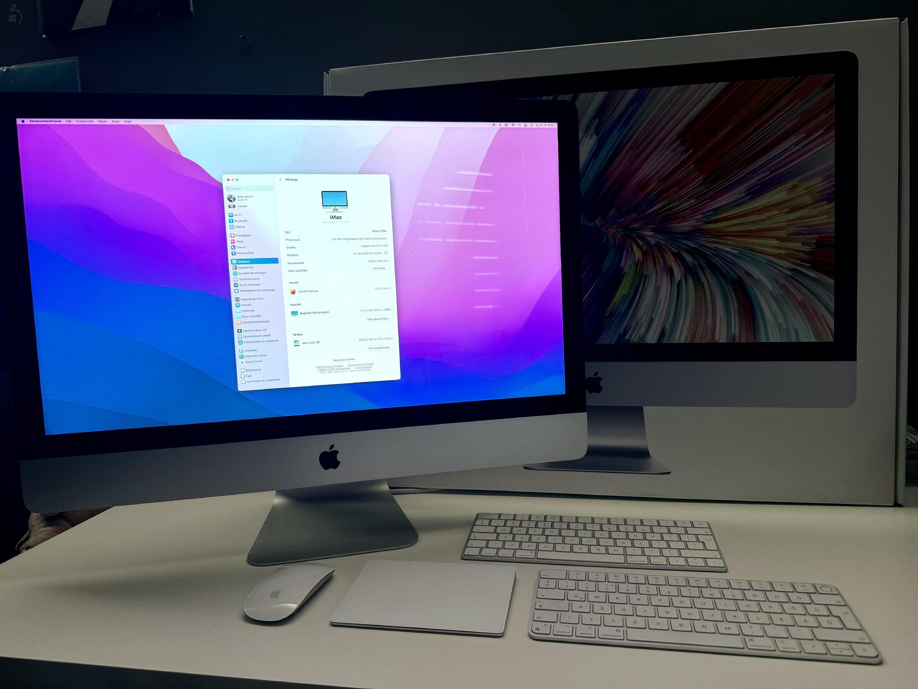  Apple iMac 27” Retina 5K (2017) | 24 GB RAM | 1 TB SSD | Teljes Apple szett
