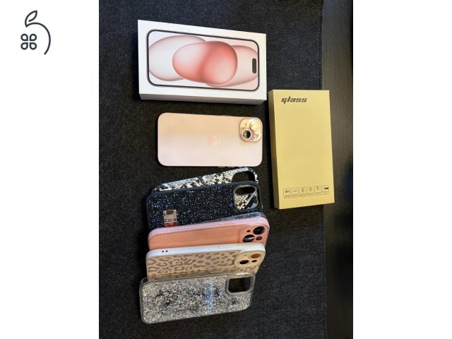 Apple iPhone 15 128 GB Pink - 87% akkumulátor - 7db extra tok és 2 üvegfólia / Független