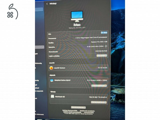 2017-es Apple iMac 4K 21,5