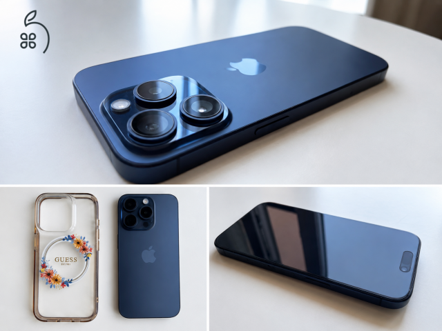 iPhone 15 Pro 512GB - Kártyafüggetlen - Kék titán - Újszerű állapotban + GUESS MagSafe tok!