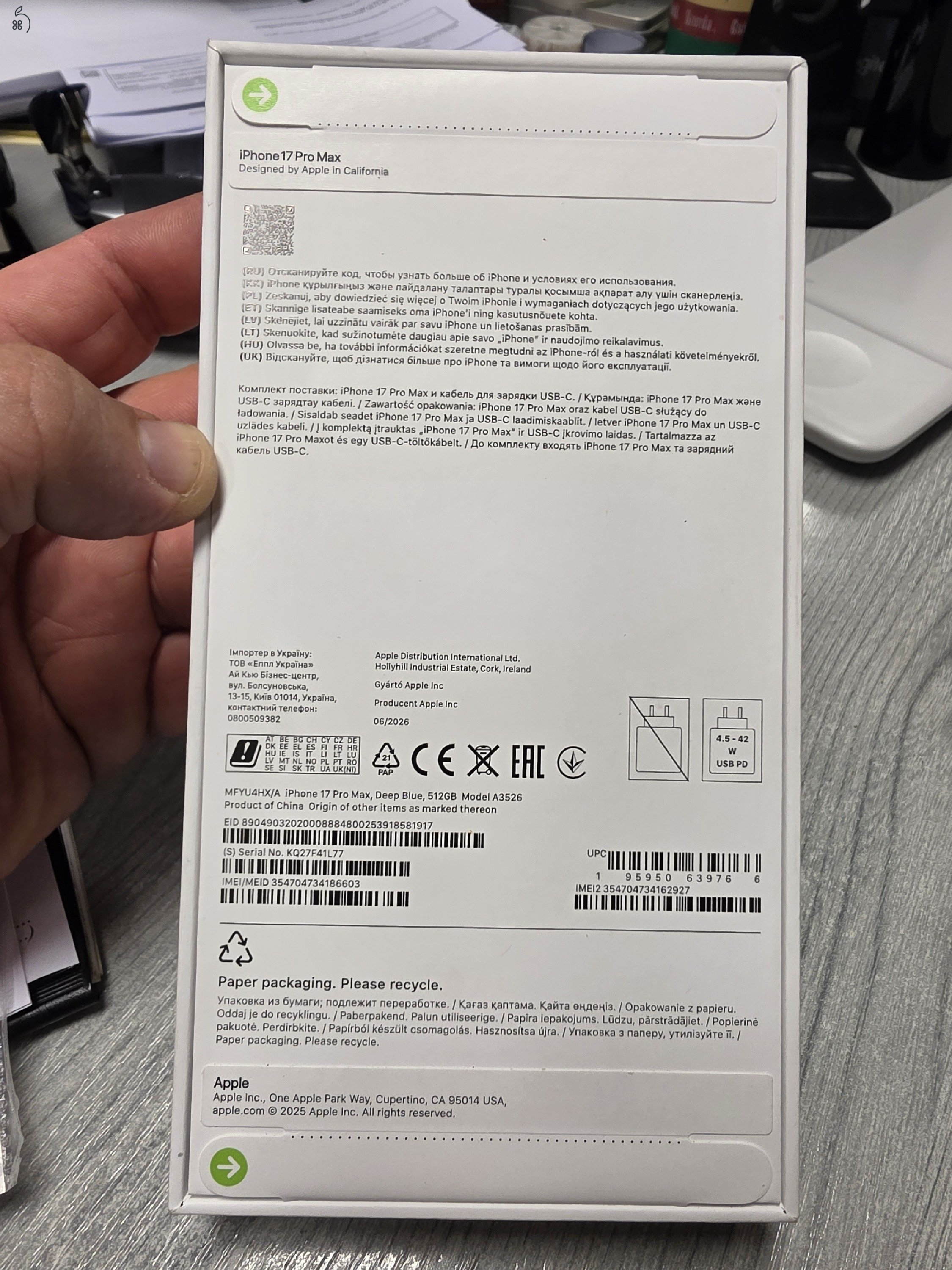 Apple iphone 17 Pro Max 512GB, Dual Sim (nano és e-sim), Új, Független, 3 év garanciával, mélykék színben, bontatlan dobozában gyári tartozékokkal eladó !