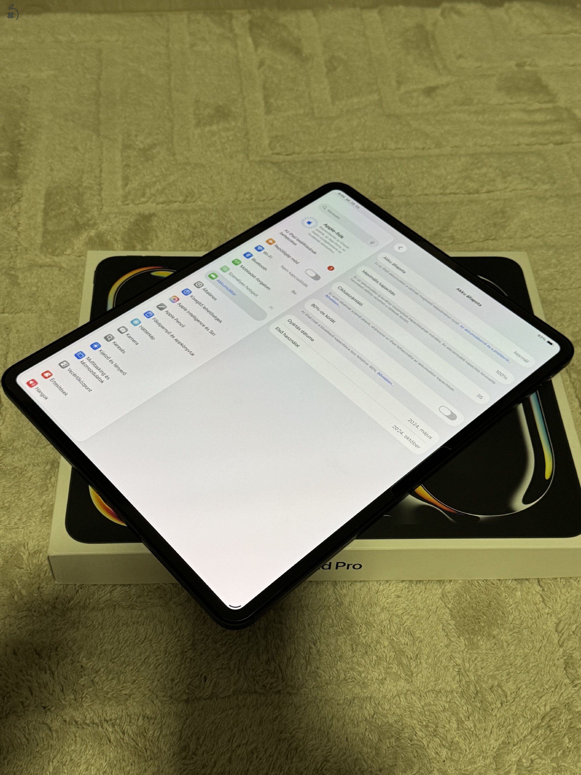 Gyönyörű iPad PRO 13 M4 Chip 256GB WIFI + 5G Cellular 100% akku!