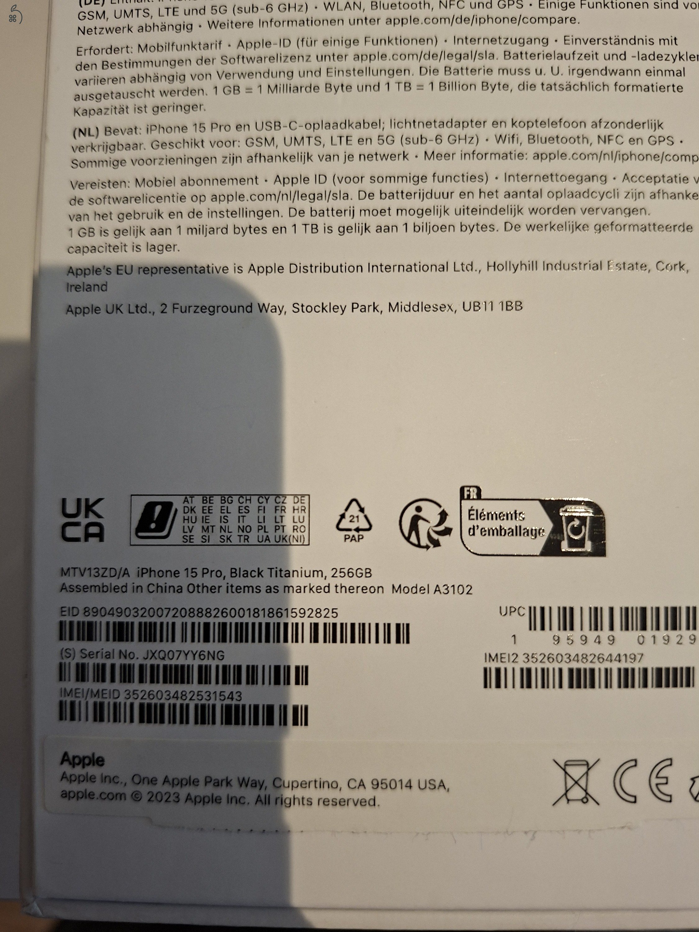 iPhone 15Pro Black Titanium 256GB – ÚJSZERŰ – 100% GYÁRI AKKSI!!!