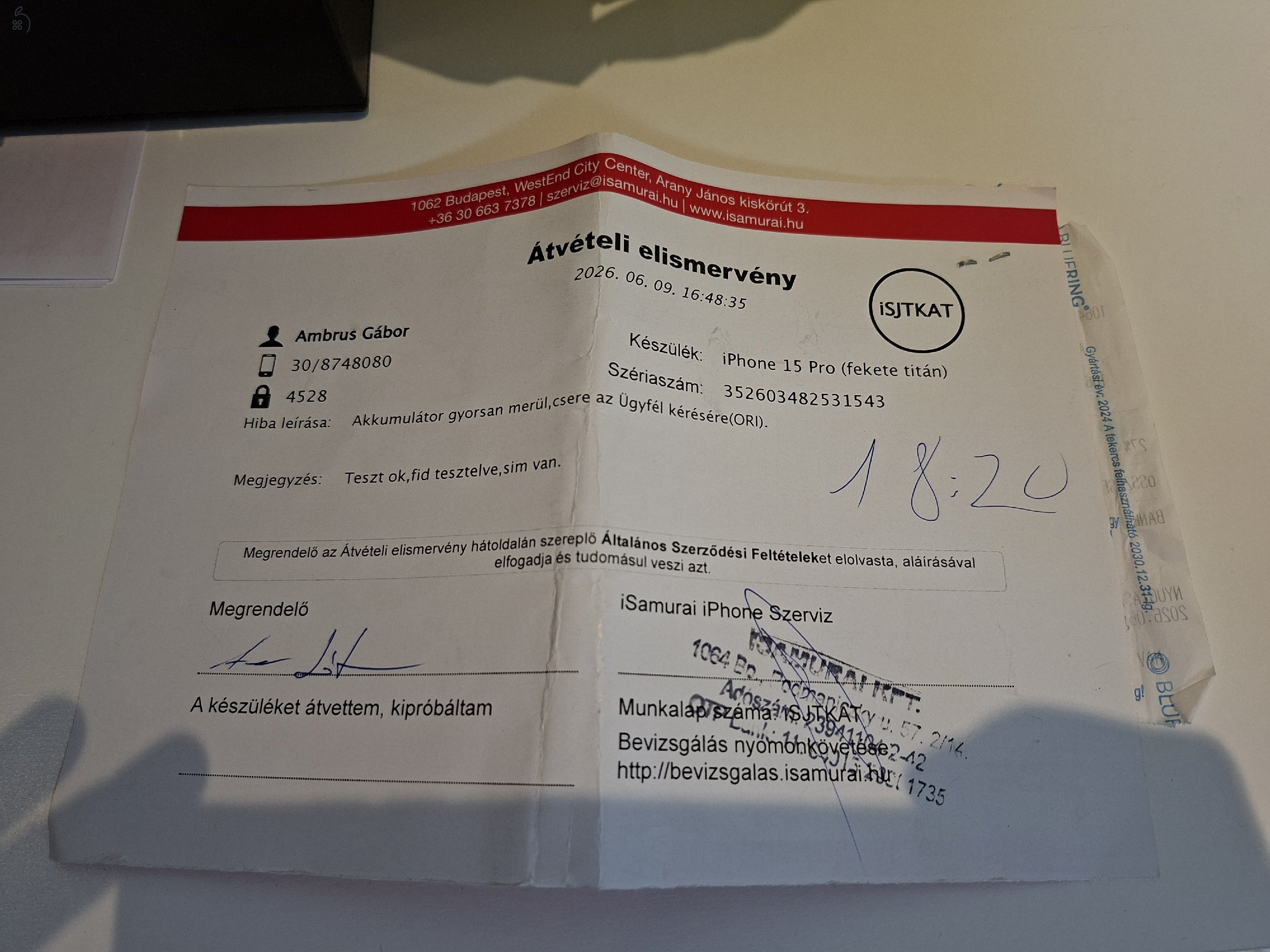 iPhone 15Pro Black Titanium 256GB – ÚJSZERŰ – 100% GYÁRI AKKSI!!!