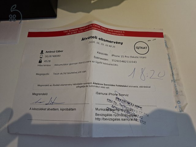 iPhone 15Pro Black Titanium 256GB – ÚJSZERŰ – 100% GYÁRI AKKSI!!!