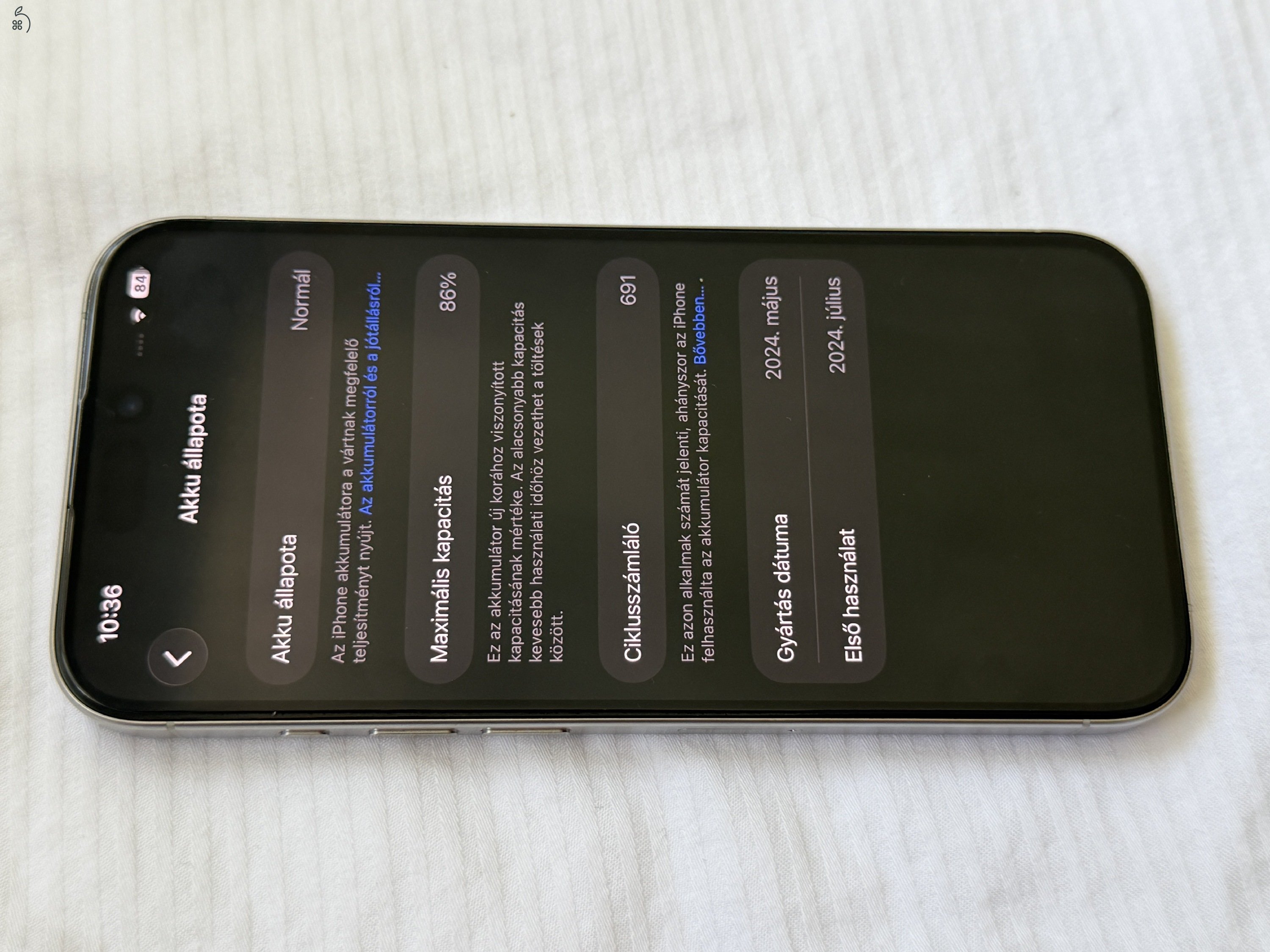 Apple iPhone 15pro 128GB (Titán Fehér)