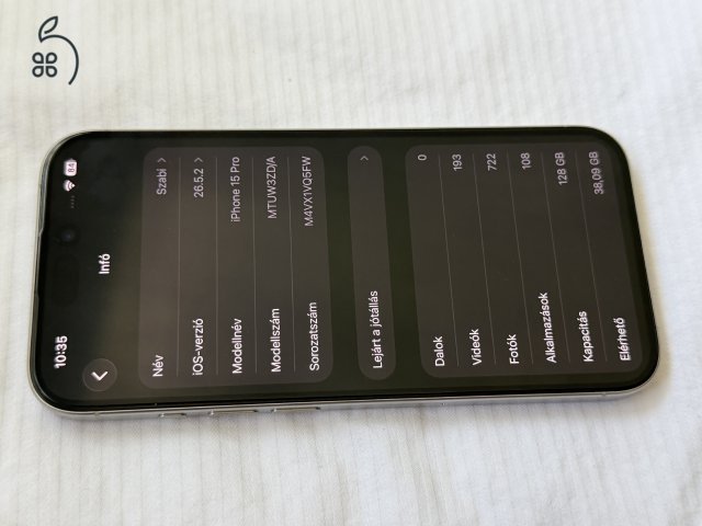 Apple iPhone 15pro 128GB (Titán Fehér)