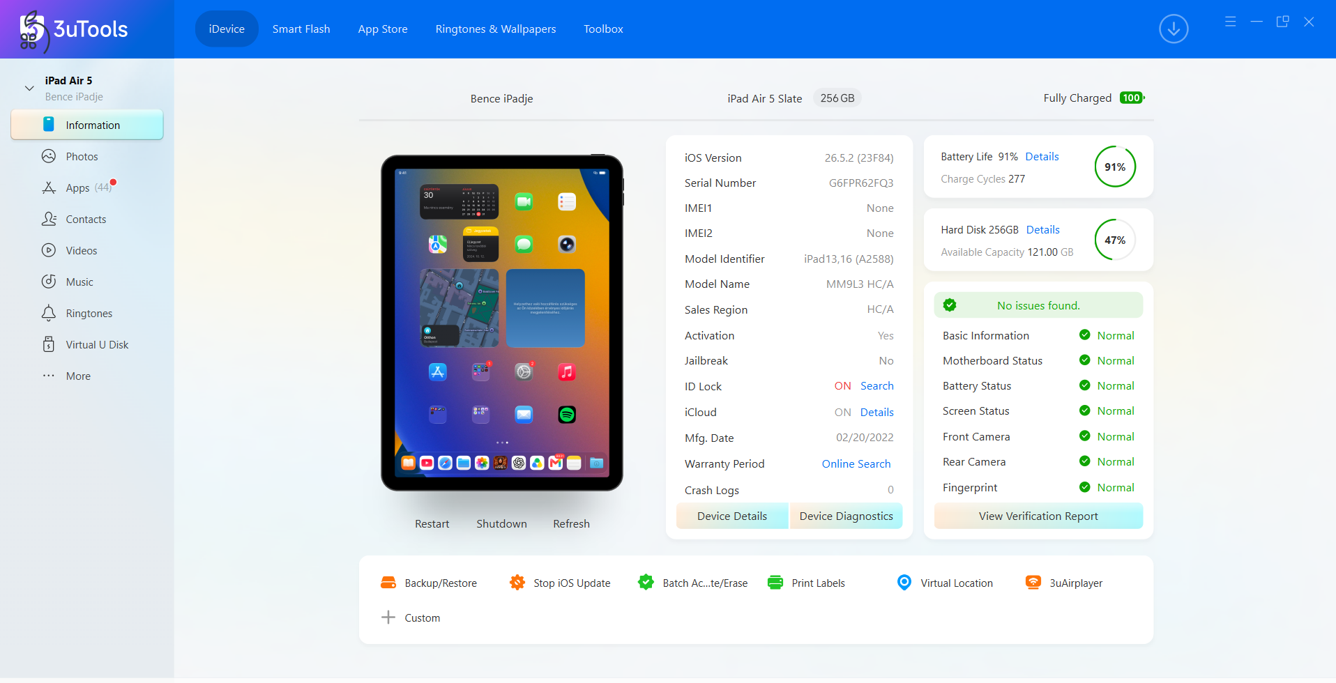 Apple iPad Air 5 szürke (2022 10.9 256GB Wifi-s) 91% akkumulátor