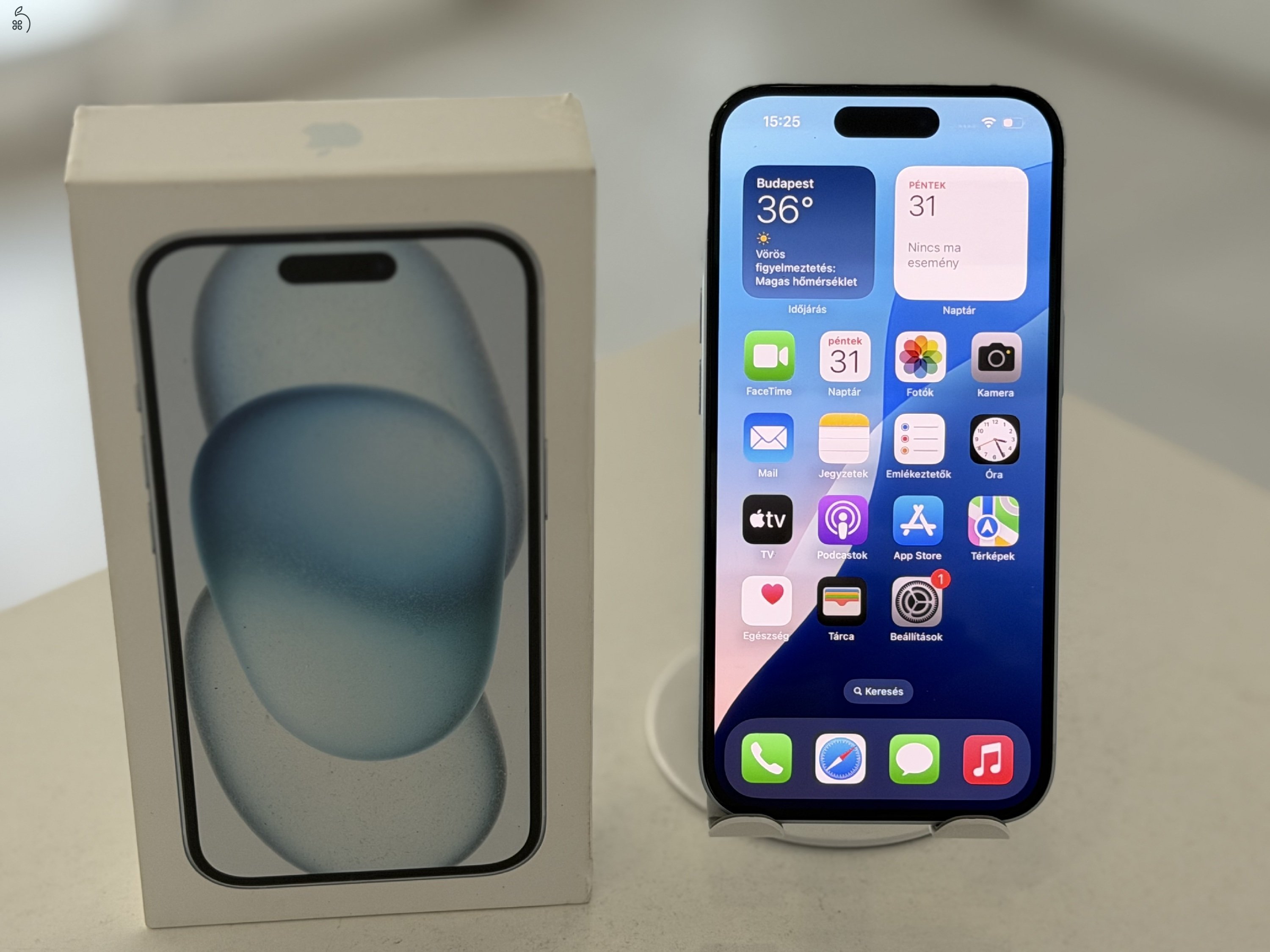 iPhone 15 128GB Független KÉK Mint Az Új/1 hónap gar./Akku 91%/p4973