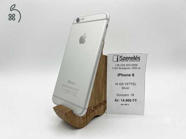 iPhone 6 16GB yettel silver akku 98% (78) iSzerelés.hu