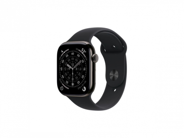 Apple Watch S11 Cellular 46mm Slate Titanium Case with Black Sport Band - S/M