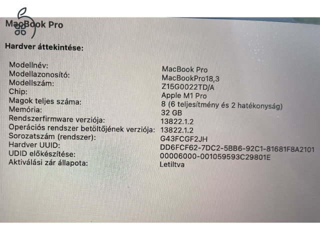 Keveset használt hibátlan MacBook Pro (M1) eladó