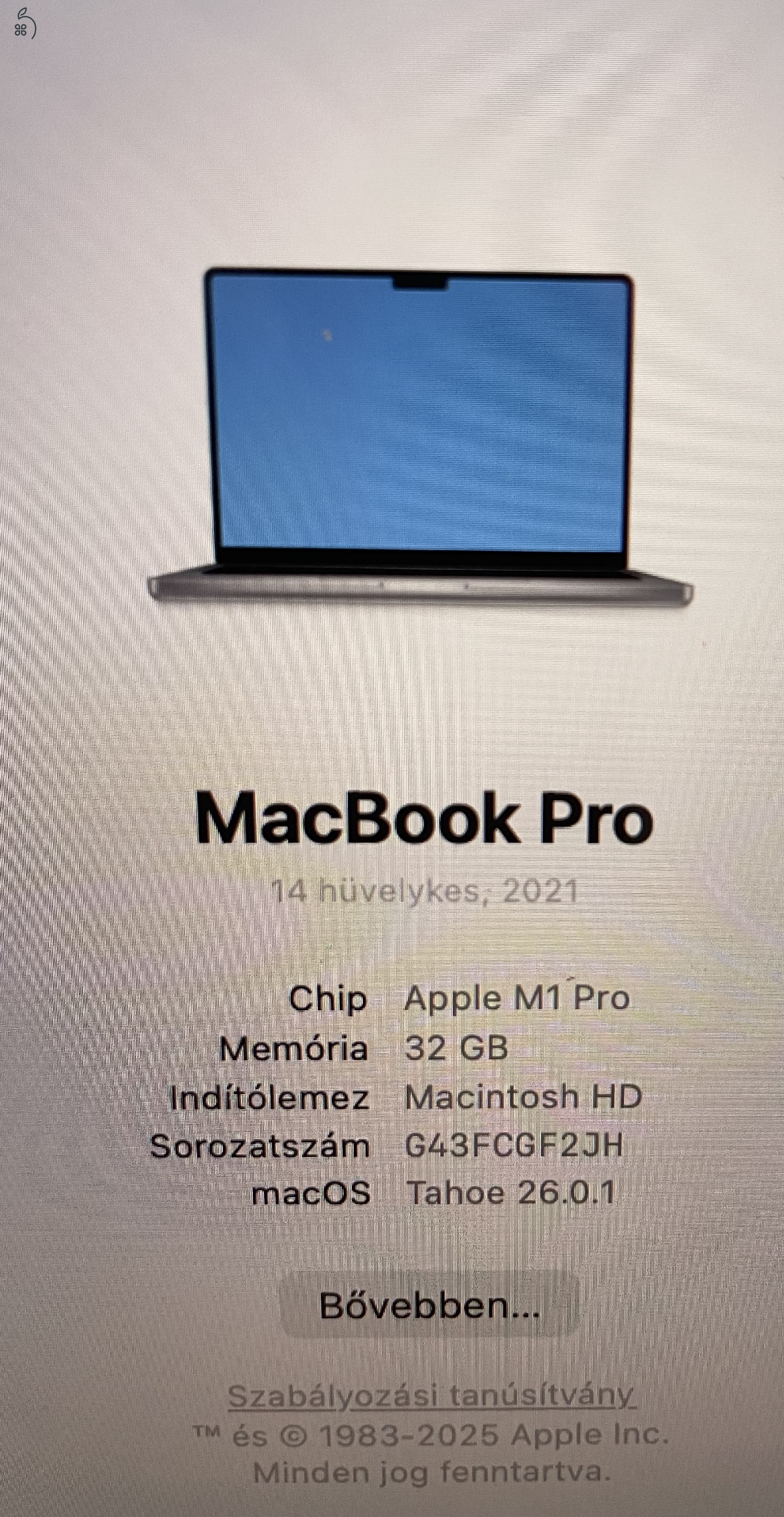 Keveset használt hibátlan MacBook Pro (M1) eladó