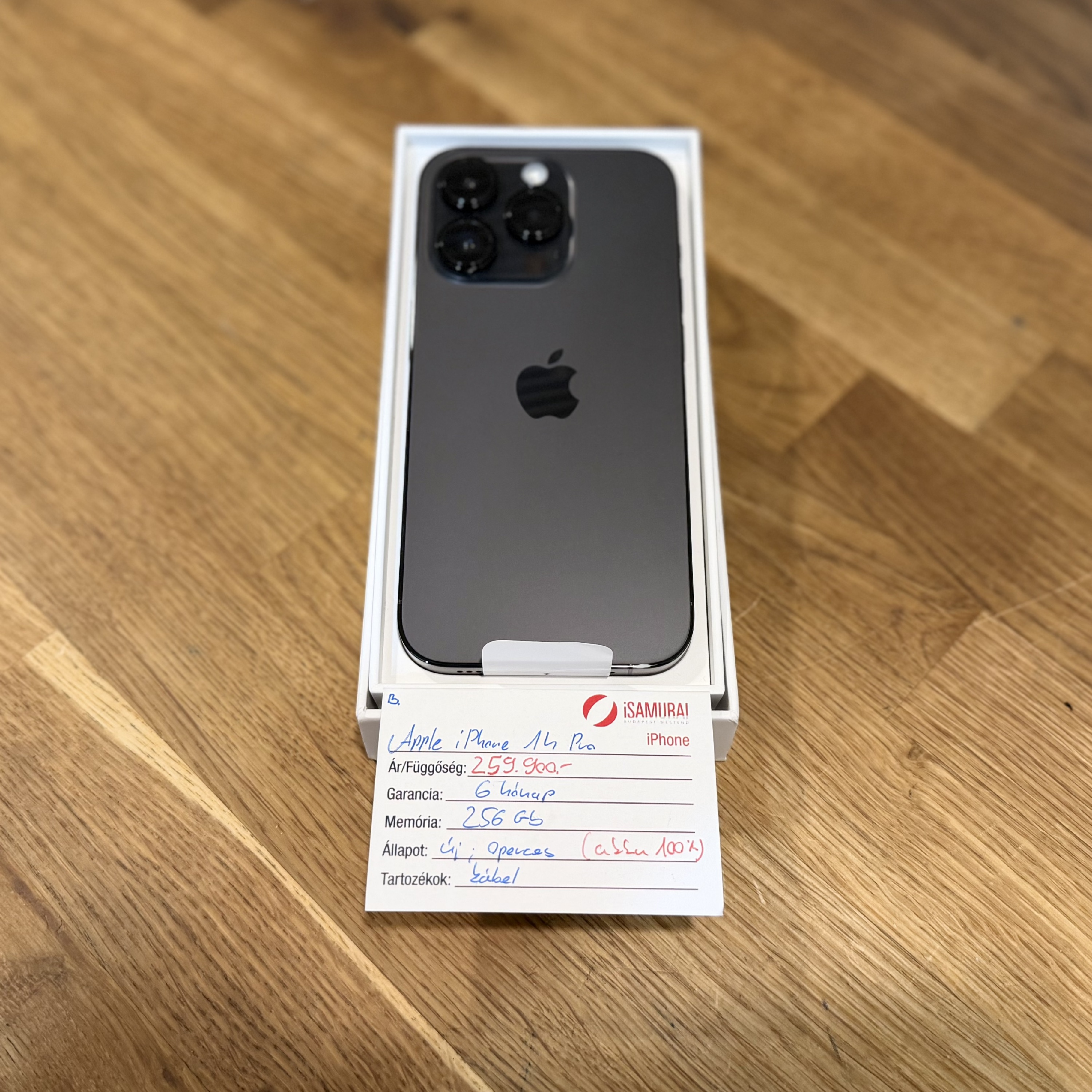 1. Apple iPhone 14 Pro – 256GB – Space Black – Akku 100% – ÚJ, 0 perces