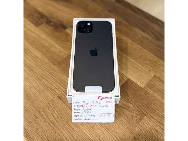1. Apple iPhone 15 Plus  - 128GB - Fekete - Akku 100% - ÚJ, 0 perces