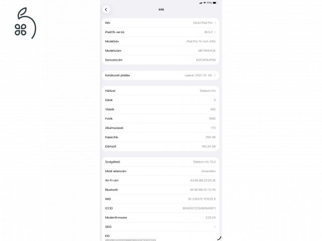 Apple ipad Pro 13 - 256GB - 2025 - M5 WIFI+Celular + gyári tok