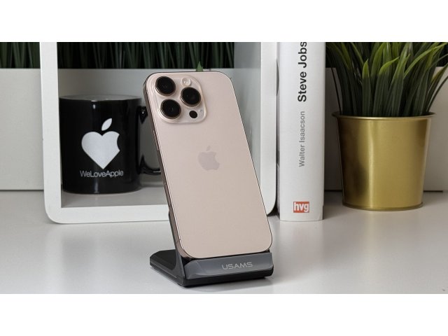iPhone 16 Pro 128GB, Sivatagszínű Titán, Független, Számla, 2 Év Garancia, 88%