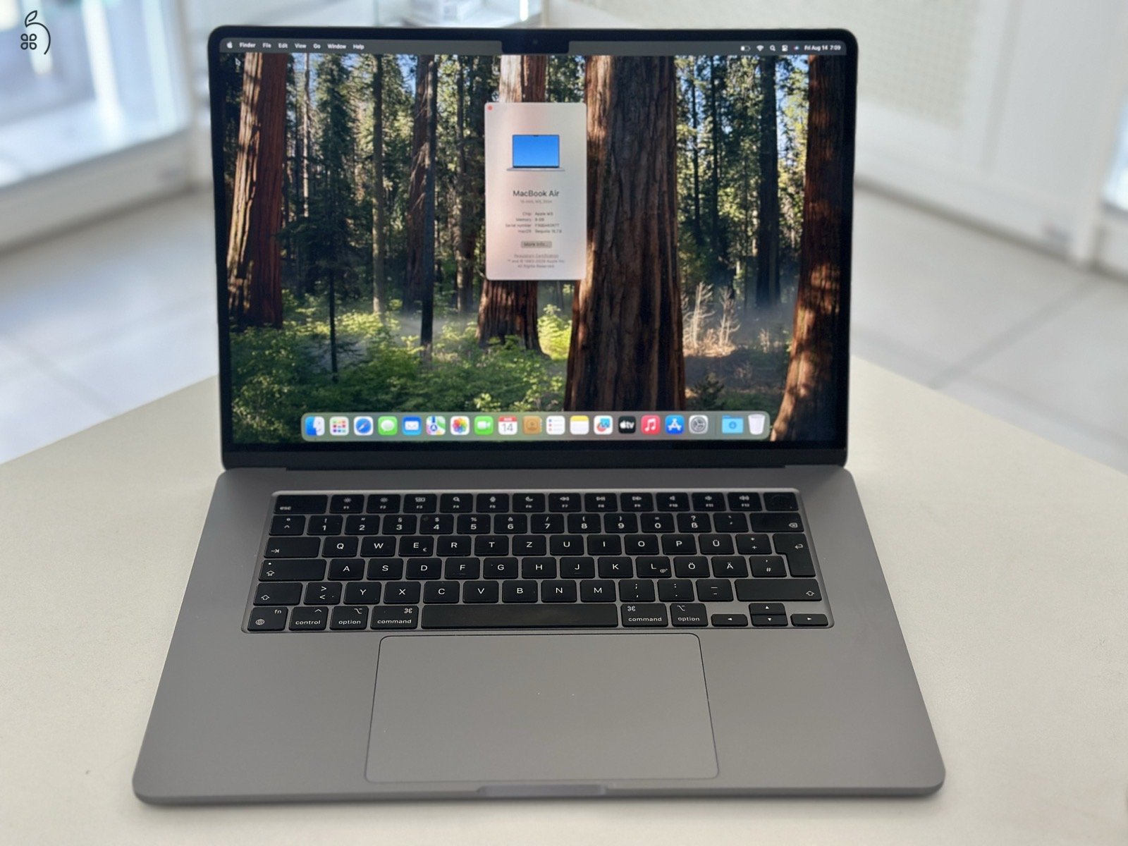 MacBook Air M3 15” Újszerű/8GB/256ssd/2026.09.08.Apple gar/Akku 100%\Eu Bill./p4988