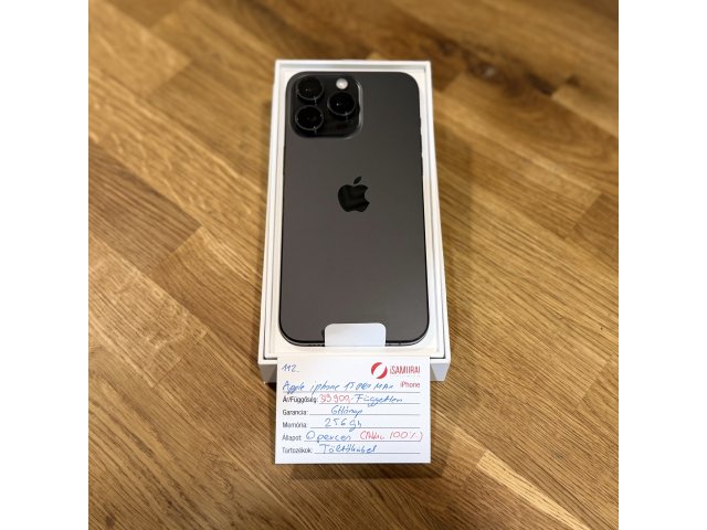 0. Apple iPhone 15 Pro Max  - 256GB - Fekete Titán - Akku 100% - ESIM - ÚJ, 0 perces (136.)